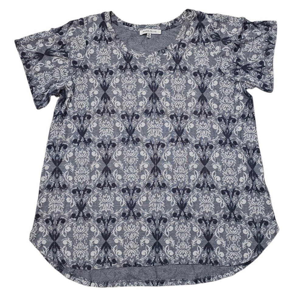 NEW! Rose & Olive Women’s Floral Patterned Tee - Gray Plus Size 1X